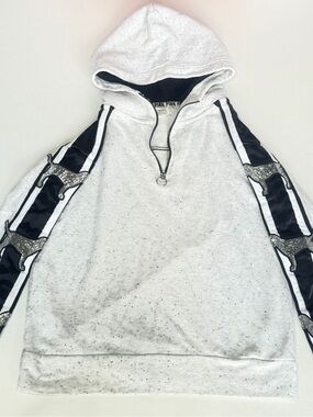 PINK Victoria’s Secret Sequin Dog Hoodie Silver Y2K Bling 1/4 Zip Gray Large